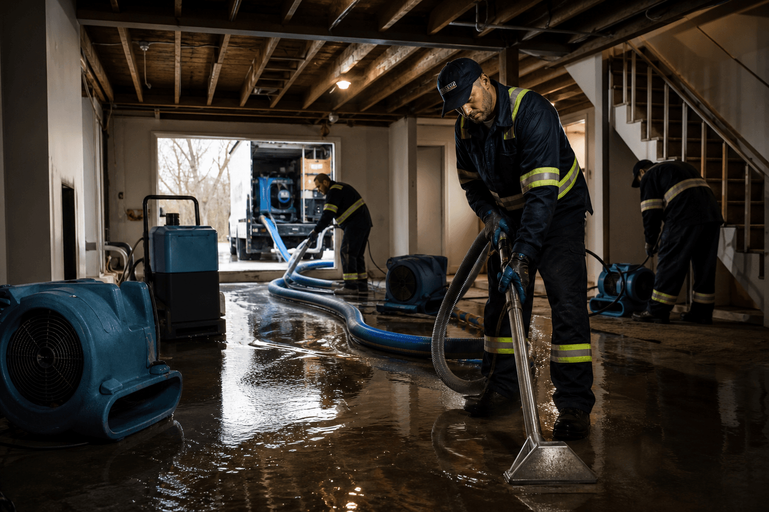 Water damage restoration professionals at work in Regina